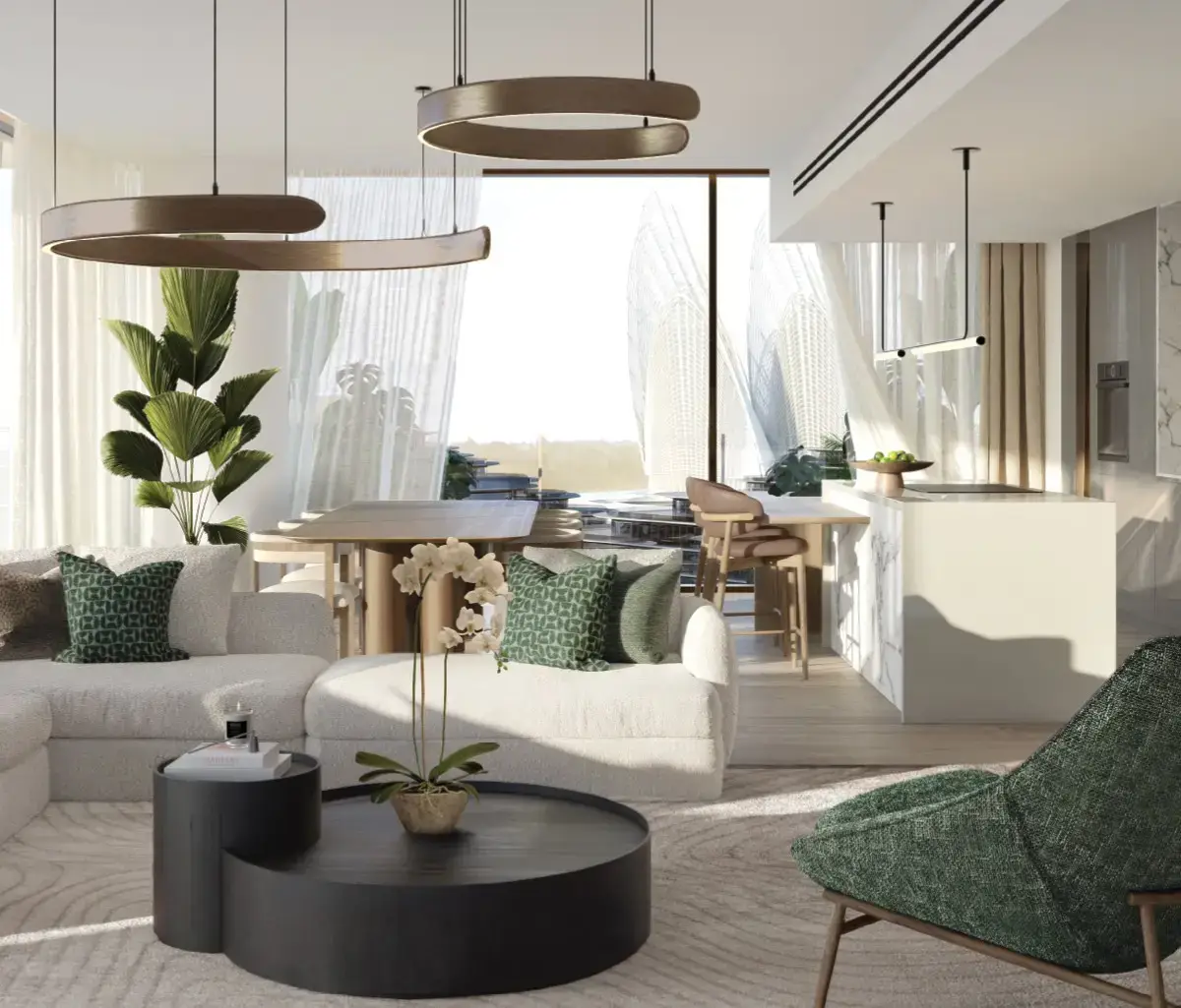 Bright and airy living room in a luxury Mamsha Gardens apartment, Abu Dhabi